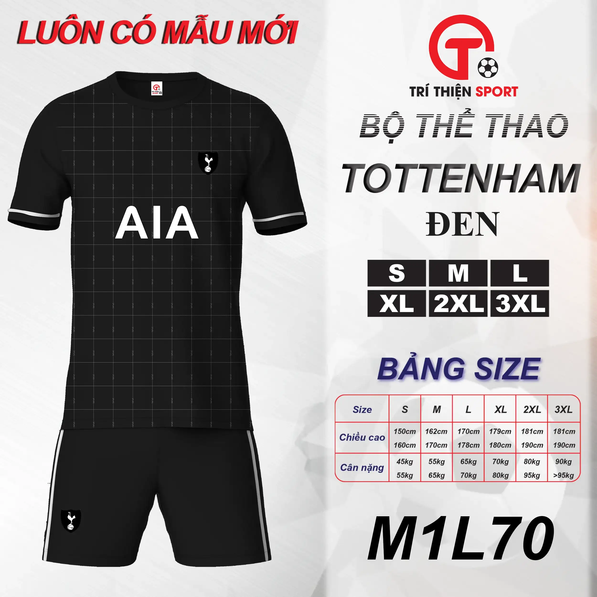 M1L70 ÁO THỂ THAO CLB TOTTENHAM MÀU ĐEN