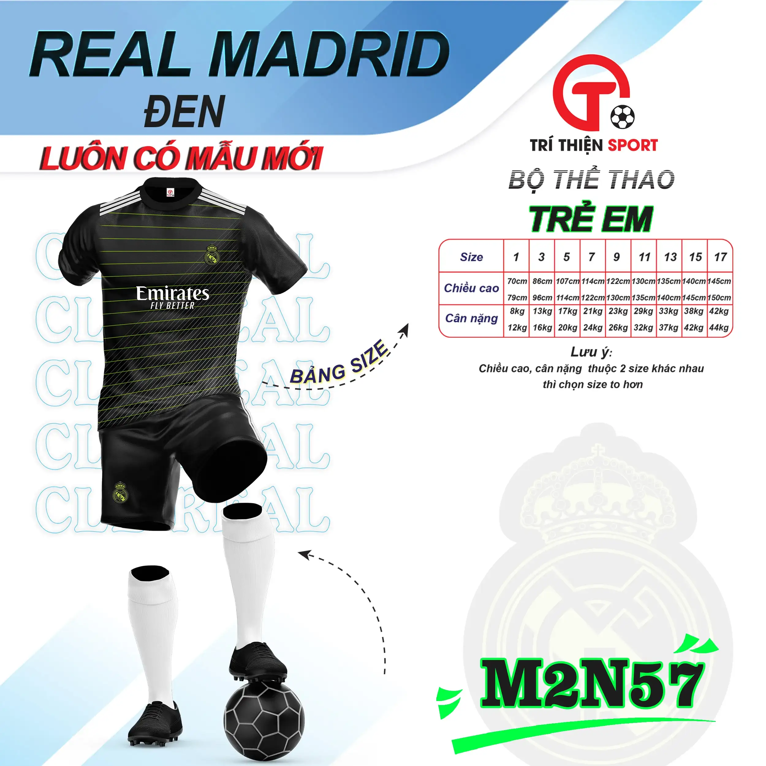 M2N57 ÁO THỂ THAO CLB REAL MADRID MÀU ĐEN
