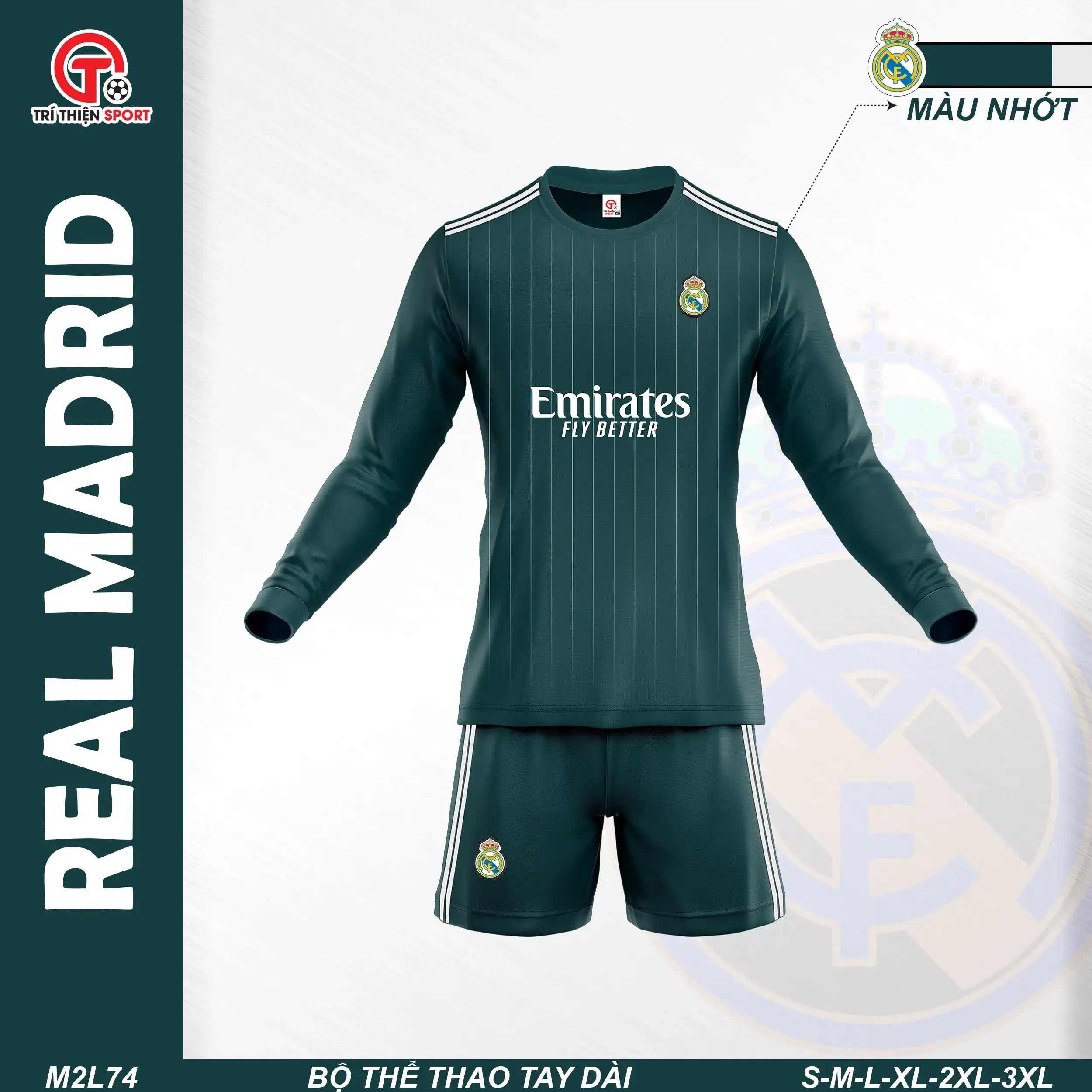 M2L74 áo thể thao tay dài câu lạc bộ real madrid màu nhớt