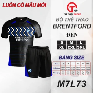 áo thể thao tay ráp lăng câu lạc bộ brentford màu đen