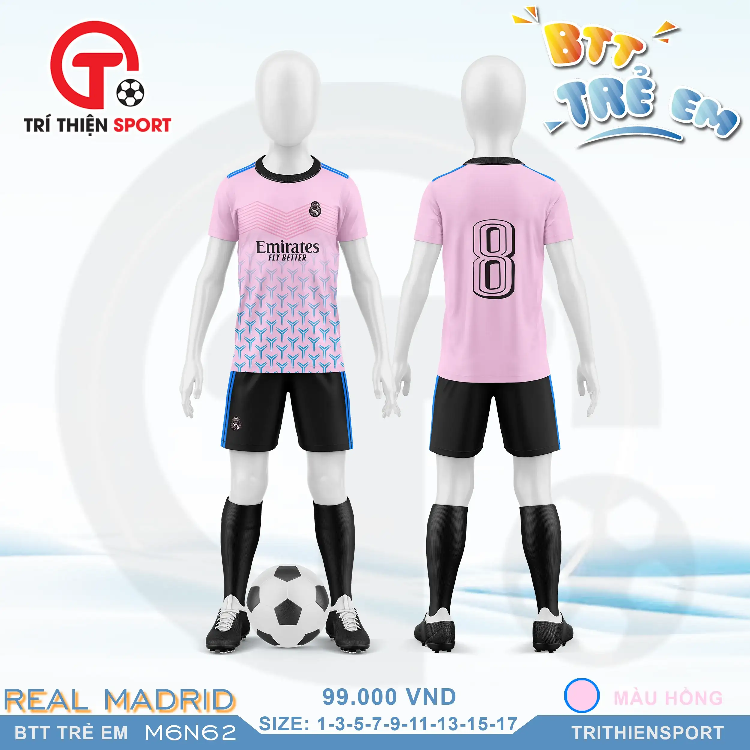 M6N62 bộ thể thao trẻ em clb real madrid màu hồng