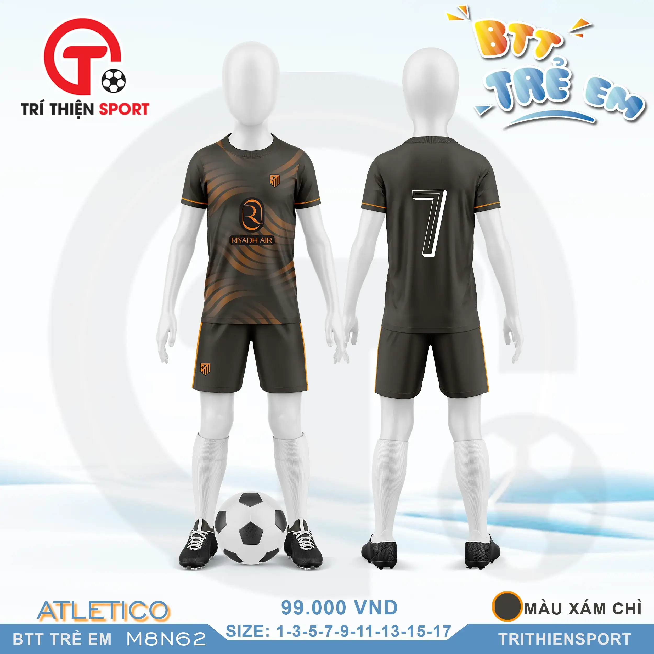 M8N62 bộ thể thao trẻ em clb atletico màu xám chì