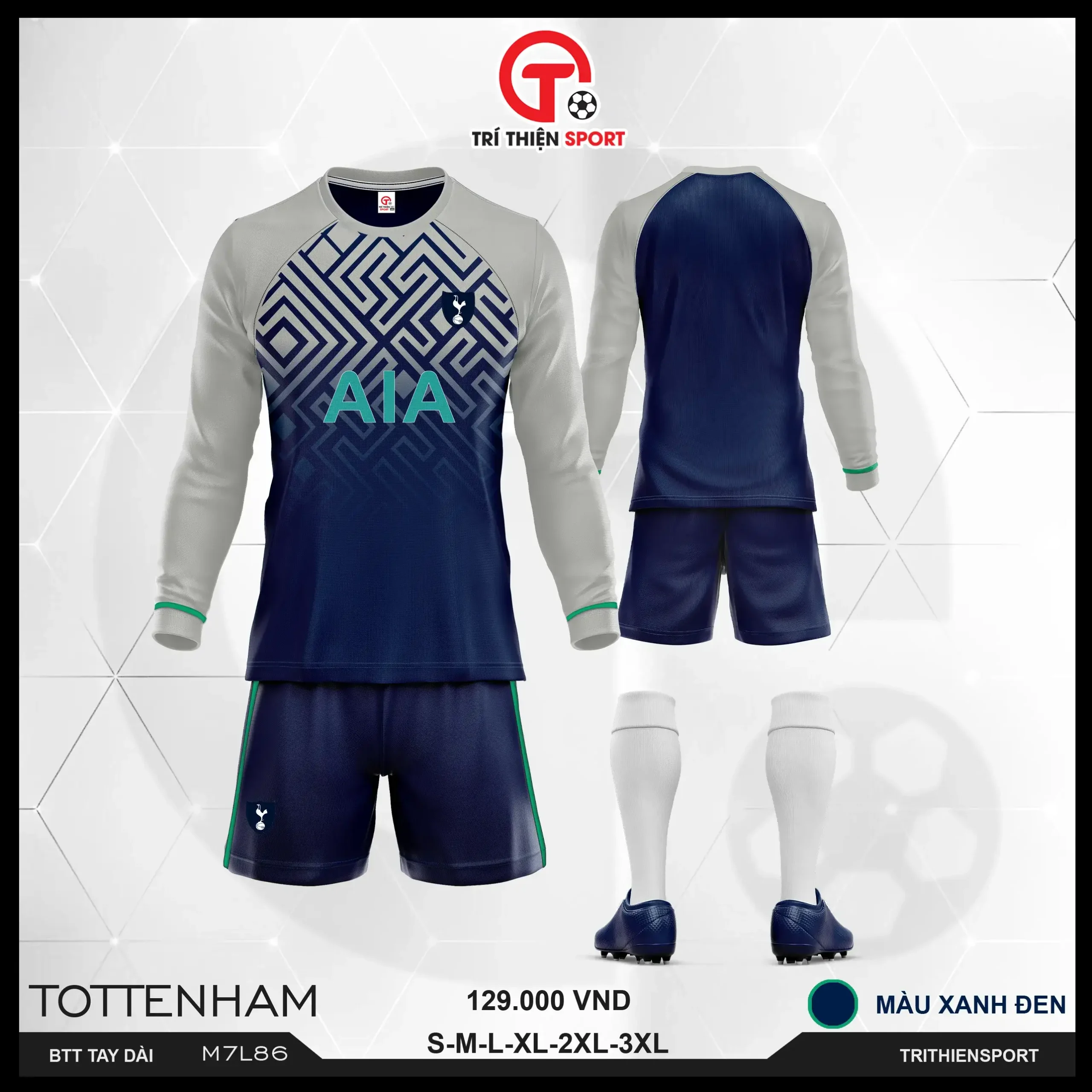 M7L86 bộ thể thao tay dài CLB Tottenham màu xanh đen