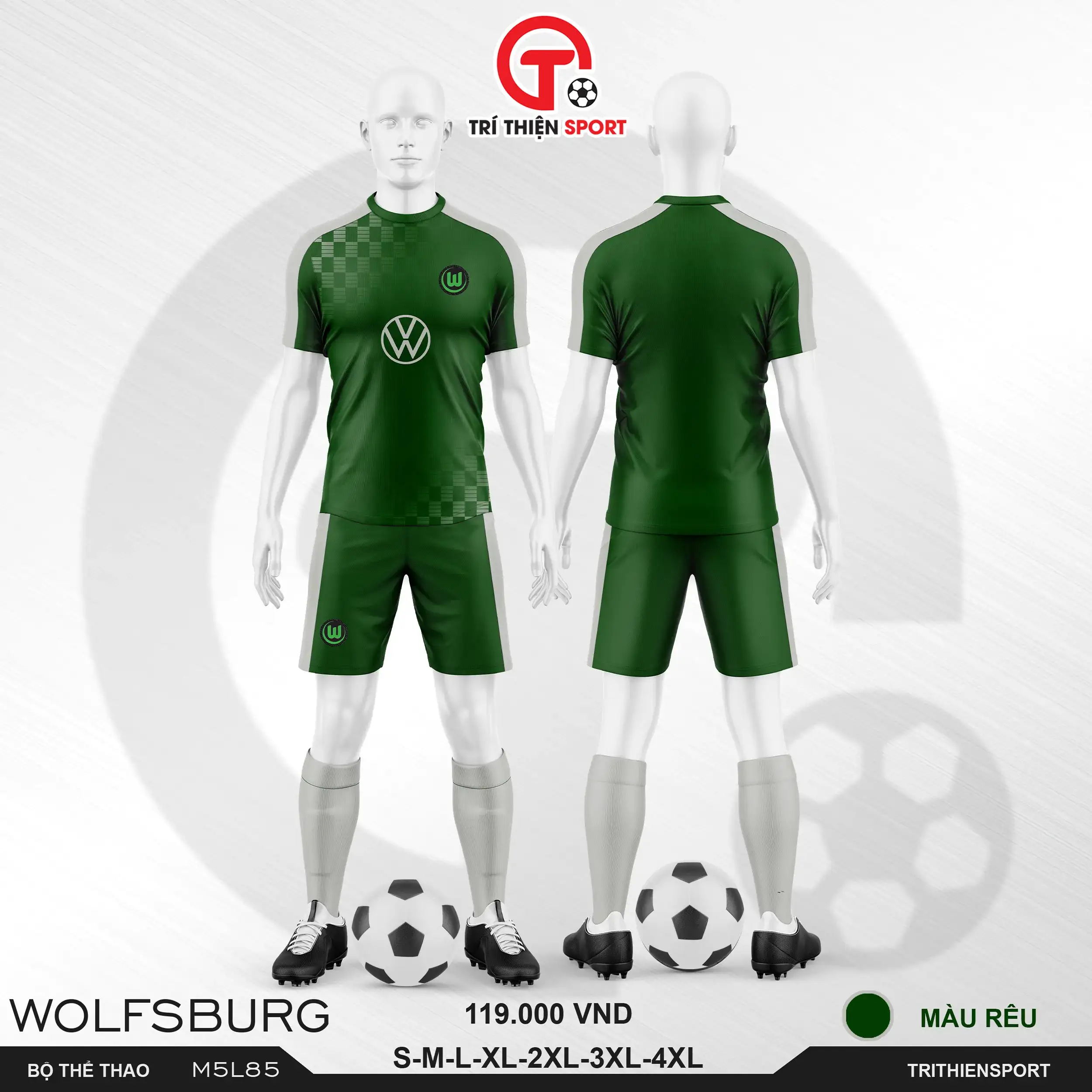 M5L85 Bộ thể thao áo CLB Wolfsburg màu rêu
